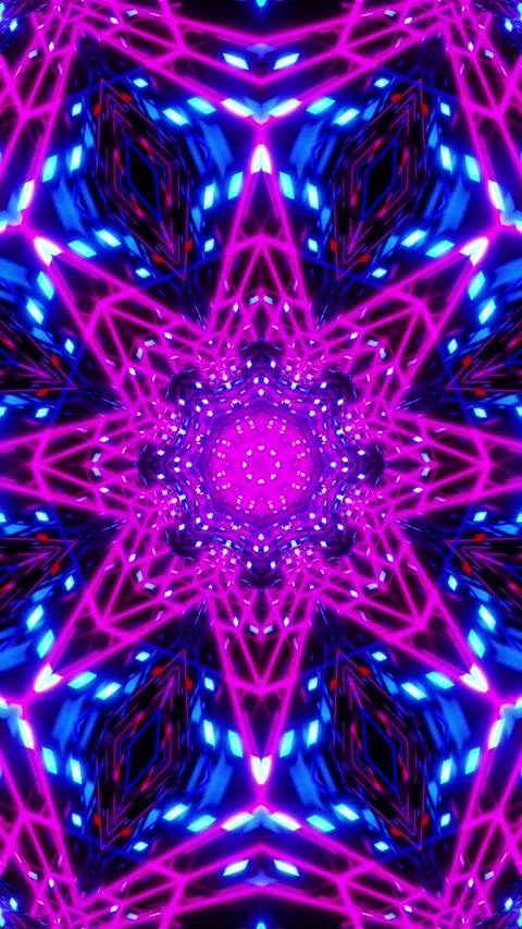 Vj Loop Blue Red Neon kaleidoscope Vertical looped video Stock Footage 229460562