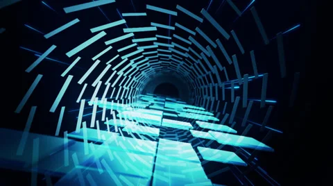 VJ Loop - Dancing blue 3D squares inside tunnel of shifting rectangles Stock Footage 35798285