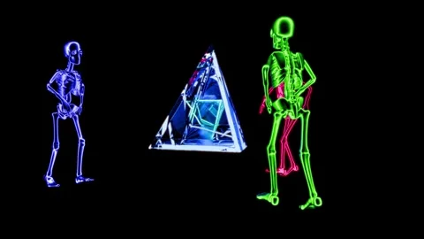 VJ loop featuring glowing skeletons and a vibrant prism display 스톡 동영상 292752749
