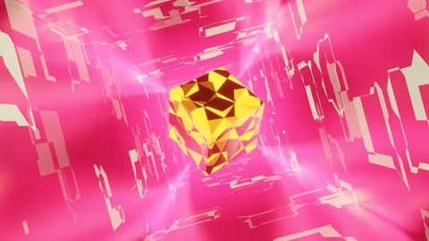 VJ loop Flight of an Orange glossy cube in a pink tunnel. Stock Footage 163165668