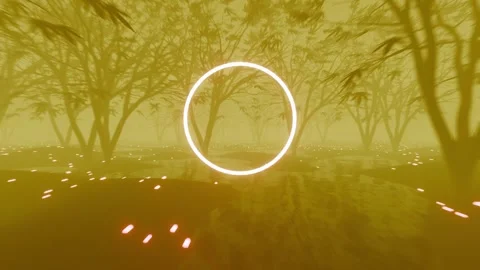 VJ Loop flight through a gloomy foggy fairy forest. Circle in the middle with a Stock Footage 252193284