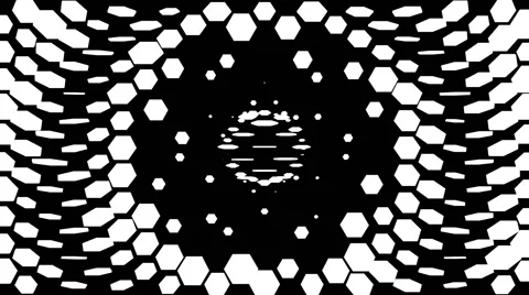 VJ Loop - Flipping black and white hexagons sucked and spit out Stock Footage 50024493