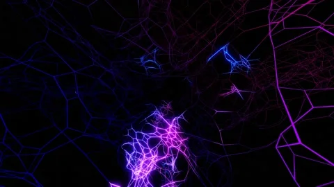 Vj loop fly through 3d space with complex net structure, neon light. Sci fi bg Video stock 159568900