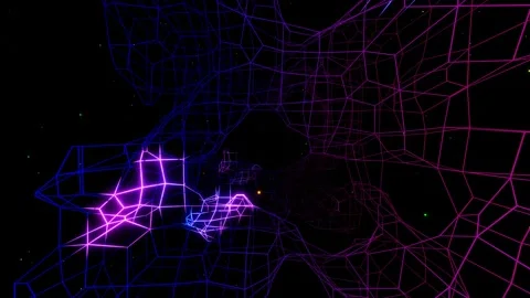 Vj loop fly through 3d space with complex net structure, neon light. Sci fi bg Video stock 160934171