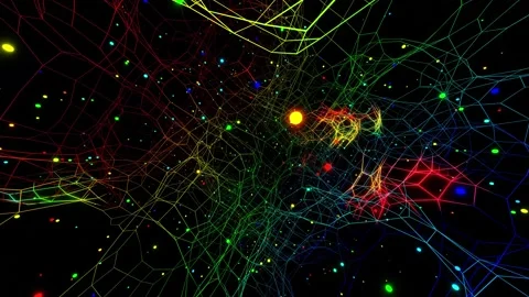 Vj loop fly through 3d space with complex net structure, neon light. Sci fi bg Stock Footage 163379522