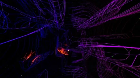 Vj loop fly through 3d space with complex net structure, neon light. Sci fi bg Video stock 167338083