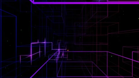 Vj loop fly through 3d space with complex net structure, neon light. Sci fi bg Video stock 167668631