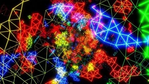 Vj loop fly through 3d space with complex net structure, neon light. Sci fi bg Video stock 167668657
