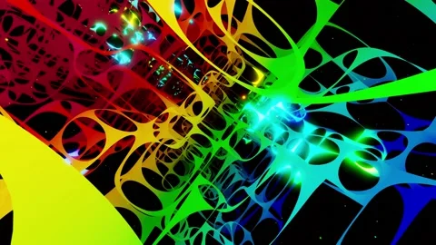 Vj loop fly through 3d space with complex net structure, neon light. 3d looped Video stock 169608583