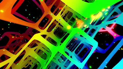 Vj loop fly through 3d space with complex net structure, neon light. Sci fi bg Video stock 170853934