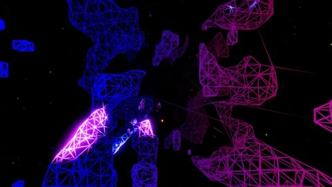 Vj loop fly through 3d space with complex net structure, neon light. Sci fi bg Video stock 172266873