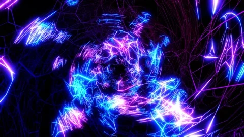 Vj loop fly through 3d space with complex net structure, neon light. Sci fi bg Video stock 195045370