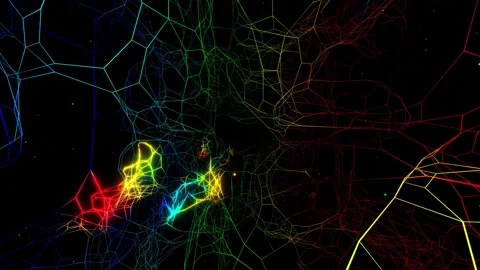 Vj loop fly through 3d space with complex net structure, neon light. Sci fi bg Video stock 197387230