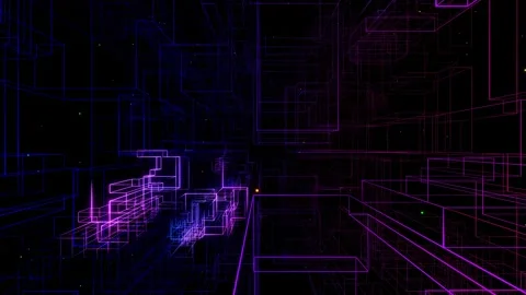 Vj loop fly through 3d space with complex net structure, neon light. Sci fi bg Video stock 199314863