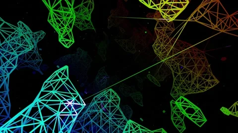 Vj loop fly through 3d space with complex net structure, neon light. Sci fi bg Video stock 244347643