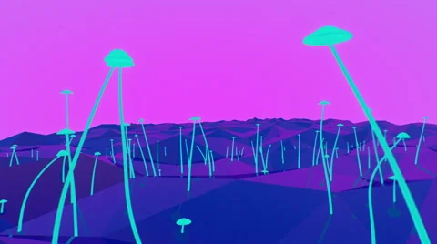 VJ Loop - Growing mushrooms on geometric landscape Stock Footage 41377298