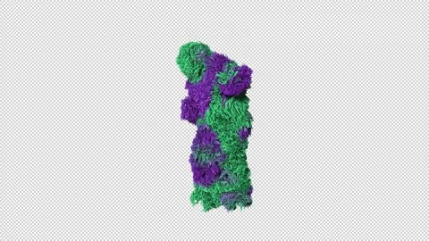 VJ loop of a hairy animated man in purple and green with transparent (alpha.. Stock Footage 234350496