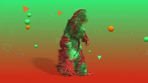 VJ loop of a hairy animated man in orange and green walking Stock Footage 234354142