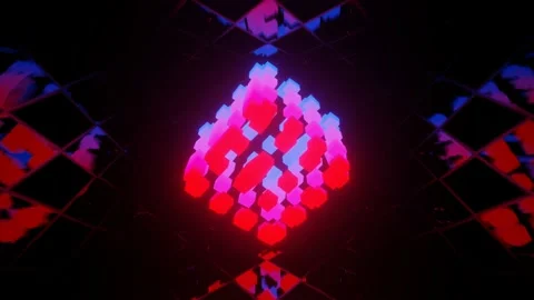 Vj loop mirror room with fly neon frame box. Abstract festive bg with bright Stock Footage 231918612