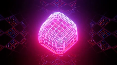 Vj loop mirror room with fly neon frame box. Abstract festive bg with bright Stock Footage 234448718