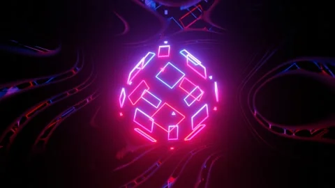 Vj loop mirror room with fly neon frame box. Abstract festive bg with bright Stock Footage 240248832