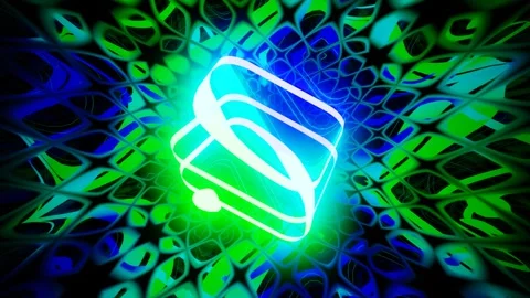 Vj loop mirror room with fly neon frame box. Abstract festive bg with bright Stock Footage 242044036