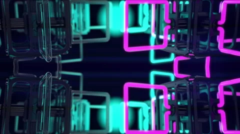 VJ Loop mirrored structure neon metal beats glass pipes 128 bpm animated Stock Footage 61766307