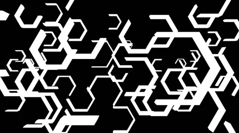 VJ Loop - Moving black and white hexagon shapes scrolling in 3D space Stock-Footage 50024521
