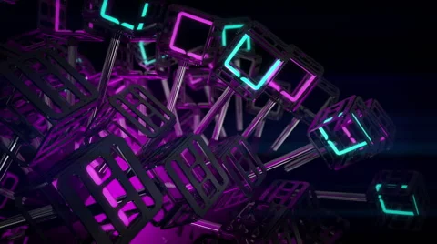 VJ Loop neon metal beats glass pipes structure rotating  128 bpm animated Stock-Footage 61766155