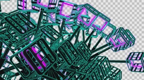 VJ Loop Neon Metal structures Beat 128 ppm outlined w alpha channel Stock-Footage 61809348
