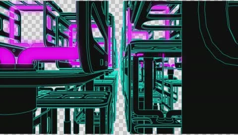 VJ Loop Neon Metal structures Beat 128 ppm outlined w alpha channel Stock Footage 61848922