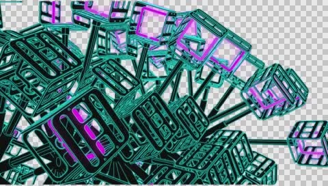 VJ Loop Neon Metal structures Beat 128 ppm outlined w alpha channel Stock Footage 61848999