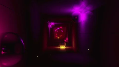 Vj Loop of orange and purple balls in a square cave tunnel Stock Footage 234322801