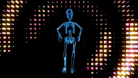 VJ loop performance with animated skeleton in a vibrant disco atmosphere Stock Footage 296217840
