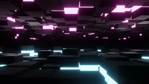VJ loop pink and blue neon movement of the black metallic cubes Video stock 167214644