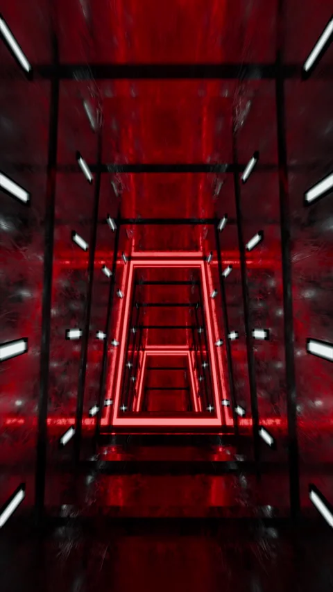 VJ Loop, red neon lights in an immersive urban art geometrical tunnel Stock Footage 281259725