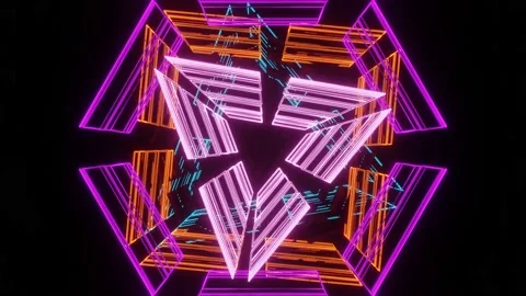 VJ Loop Rotations of Abstract Flashing Neon Figures on a Dark Background. Stock Footage 167354345