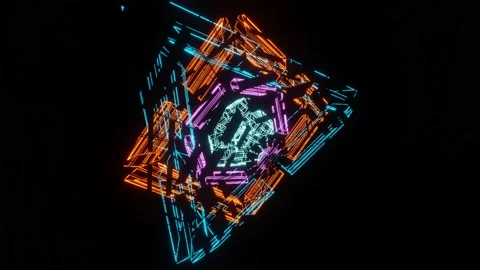 VJ Loop Rotations of Abstract neon figures on a dark background. Stock Footage 167354331