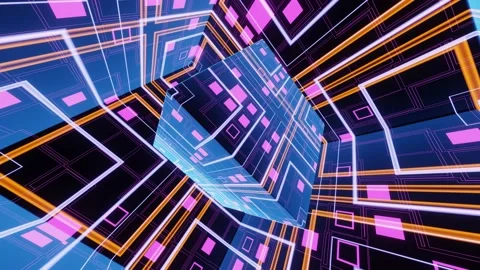 VJ loop Sci Fi Animation of Sci Fi Cube Rotation. Stock Footage 167274523