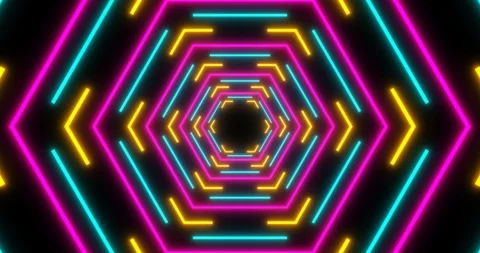VJ loop sci-fi futuristic colorful tunnel in hexagon form Stock Footage 124358392