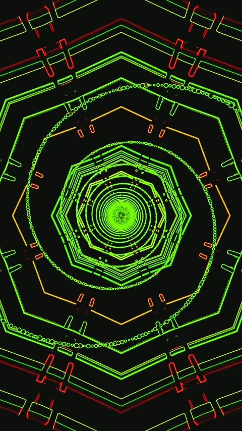 Vj loop screensaver showcasing a vibrant tunnel design with intricate neon .. Stock Footage 321270097