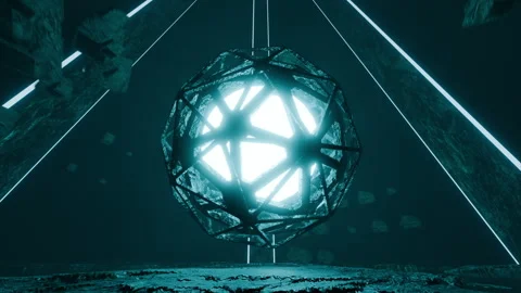 VJ Loop, shiny energy sphere surrounded by epic column structure, blue glow Stock Footage 291716777
