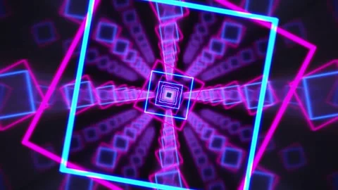VJ Loop Slow Motion Square Frame Neon Glow Loop Cyber Room Cyan Magenta 20 Stockbeeldmateriaal 333041122