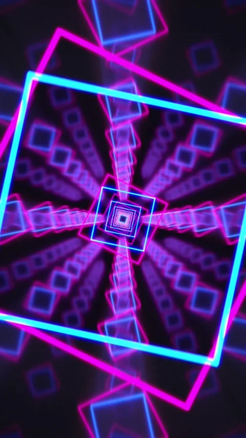 VJ Loop Slow Motion Square Frame Neon Glow Cyber Room Cyan Magenta Seamless 20 Stock-Footage 333041123