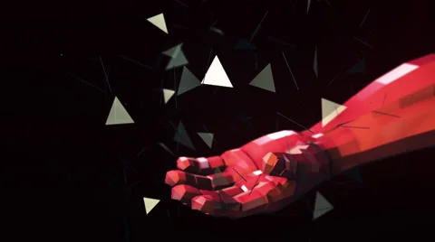 VJ Loop - Sphere of geometric shapes forms on floating polygon hand and explodes Stock-Footage 35656336