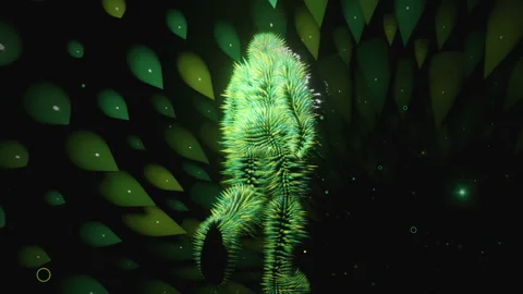 Vj Loop of a spiky green man walking in 3d space Stock Footage 234262334