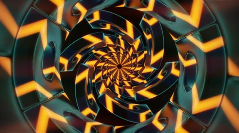VJ Loop - Spiral 3D tunnel with yellow glowing arrows Stock Footage 39656685