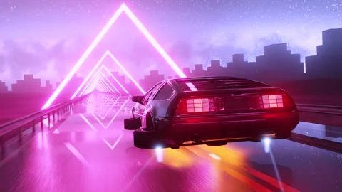 Vj Loop Synthwave Vaporwave Car Flying Mountain Dance Video 库存影片 302715028