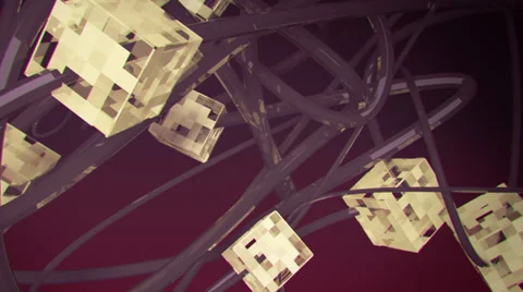 VJ Loop - Tangled network of shiny wires and dismantled 3D cubes Stock Footage 35819343