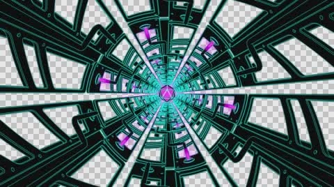 VJ Loop traveling inside tunnel neon metal beats glass pipes 128 bpm outlined Stock-Footage 61951739